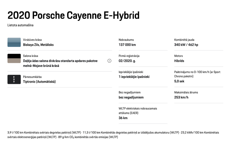 2020 Porsche Cayenne E-Hybrid warranty 200,000km, power 340 kW / 462 HP, mileage 145,000Km, buried