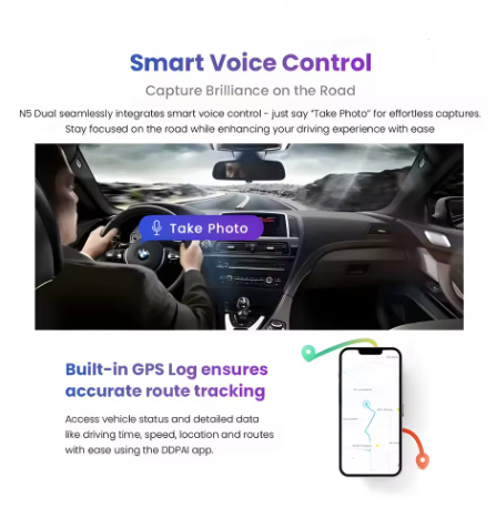 DDPAI N5 DUAL 4K auto video reģistrators – priekšējā un aizmugurējā kamera, Wi-Fi, GPS, ADAS, balss vadība, NightVIS, 24/7 stāvvietas režīms