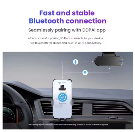 DDPAI N5 DUAL 4K auto video reģistrators – priekšējā un aizmugurējā kamera, Wi-Fi, GPS, ADAS, balss vadība, NightVIS, 24/7 stāvvietas režīms