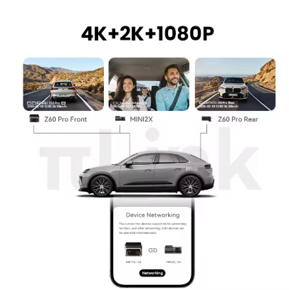 DDPAI Z60 Pro 4K auto video reģistrators – atbalsts 3 kamerām (priekšā, salonā, aizmugurē), SONY STARVIS2, ADAS, 5GHz Wi-Fi, 4G attālinātā piekļuve