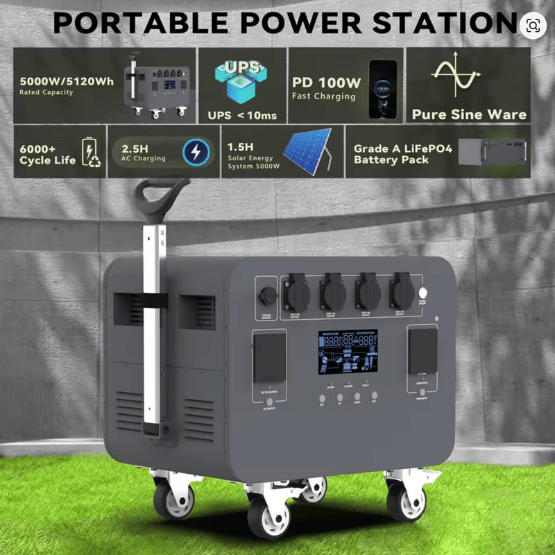 Uz pasūtījumu,piegāde 5 nedēļas⚡ 5kWh Portatīvā Enerģijas Stacija 5000W 220V (ESS Sistēma ar Riteņiem) - ZEMLETES.LV