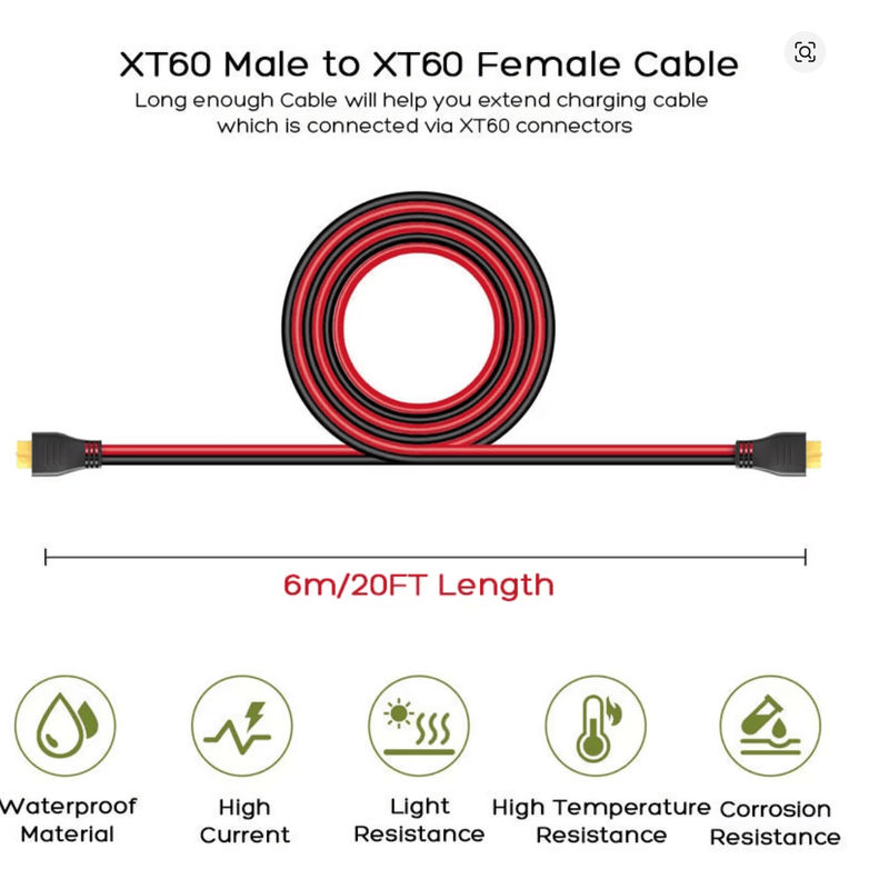 🔌 XT60 Pagarinājuma Kabelis 12AWG (6m) – Power Station un Saules Sistēmām - ZEMLETES.LV