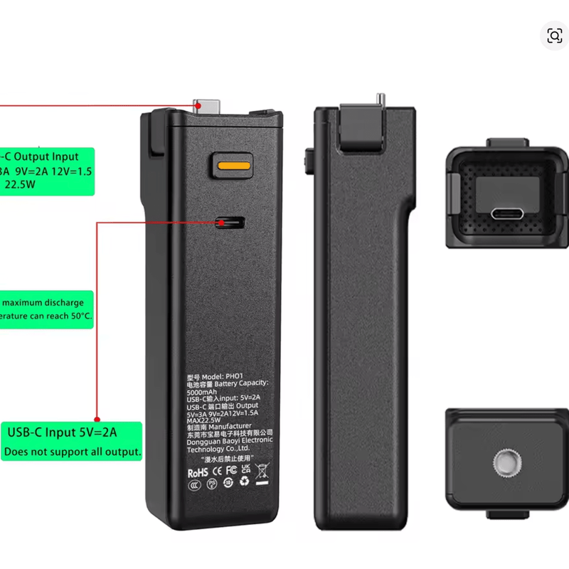 🔋 5000mAh Akumulators DJI Osmo Pocket 3 / 4 – Fast Charging + USB - C - ZEMLETES.LV