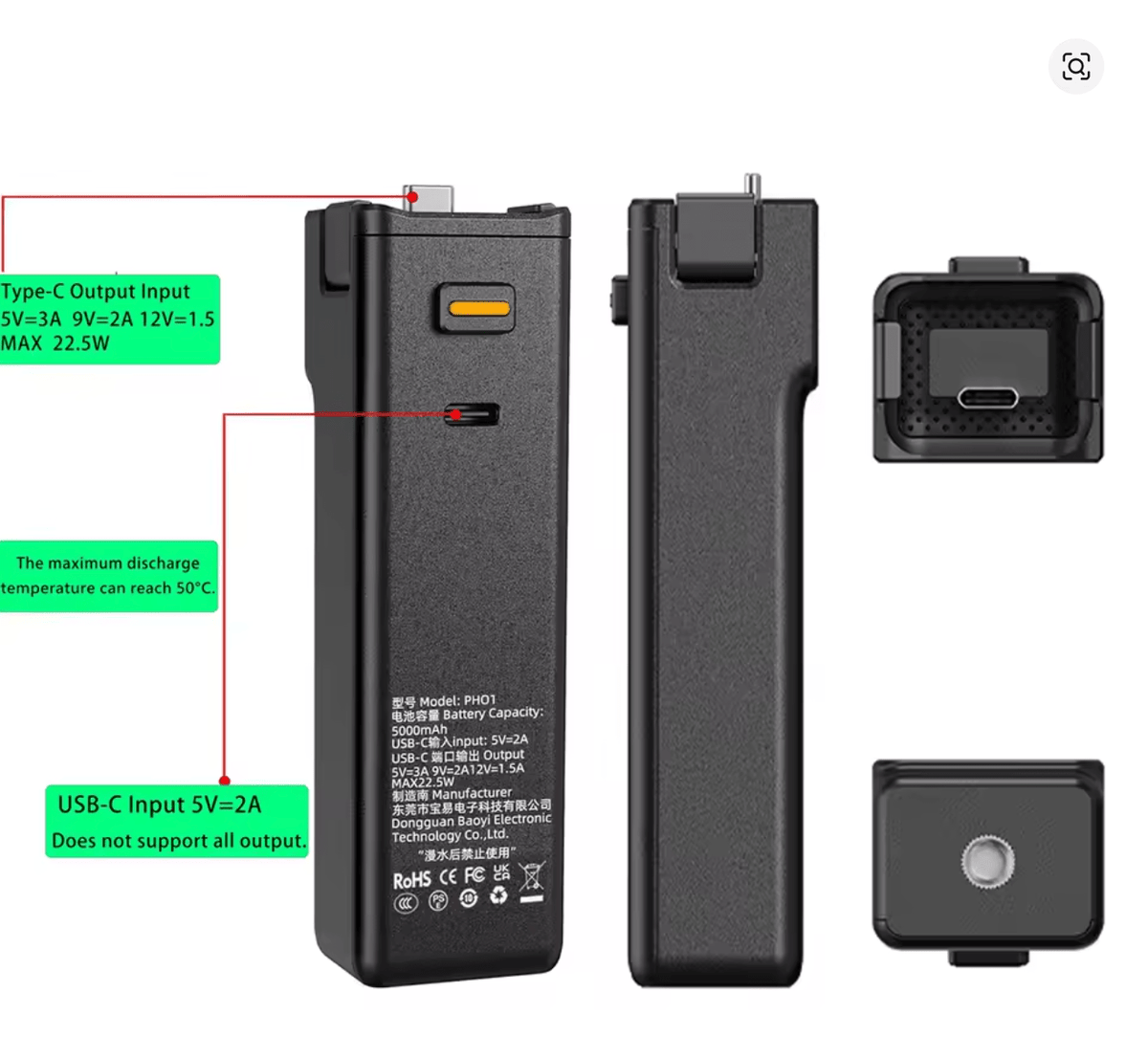 🔋 5000mAh Akumulators DJI Osmo Pocket 3 / 4 – Fast Charging + USB - C - ZEMLETES.LV