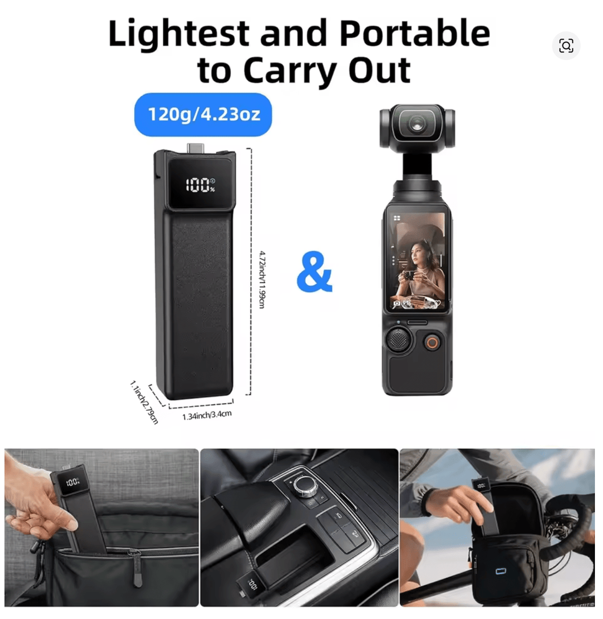 🔋 5000mAh Akumulators DJI Osmo Pocket 3 / 4 – Fast Charging + USB - C - ZEMLETES.LV