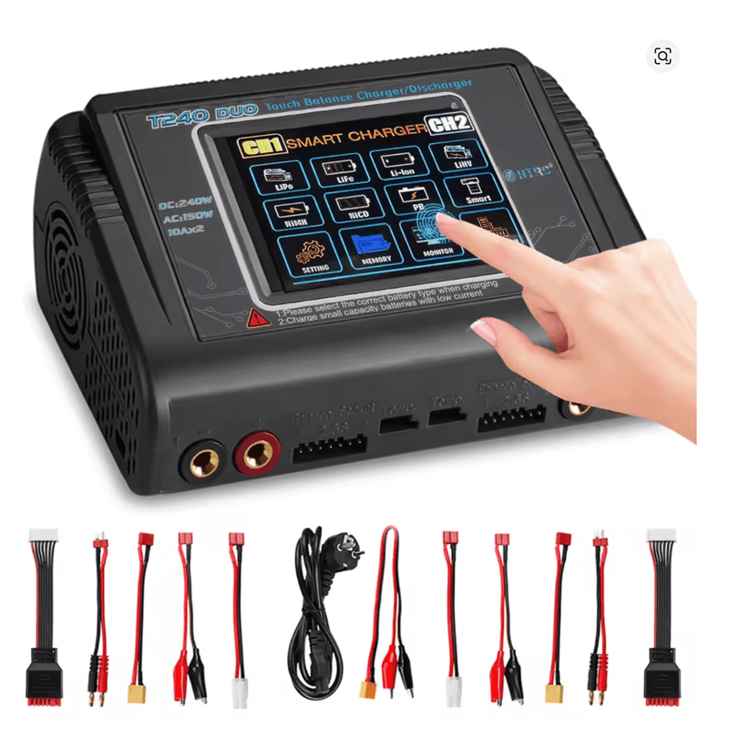 🔋 HTRC T240 DUO Smart Lādētājs 150W/240W 10A – LiPo/Li - ion/NiMH (Touch Screen) - ZEMLETES.LV