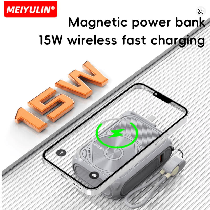 🔋 Magnētiskais Power Bank 20000mAh ar bezvadu uzlādi, statīvu un UK Plug (Fast Charge 20W)Melns - ZEMLETES.LV