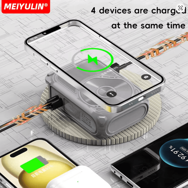 🔋 Magnētiskais Power Bank 20000mAh ar bezvadu uzlādi, statīvu un UK Plug (Fast Charge 20W)Melns - ZEMLETES.LV