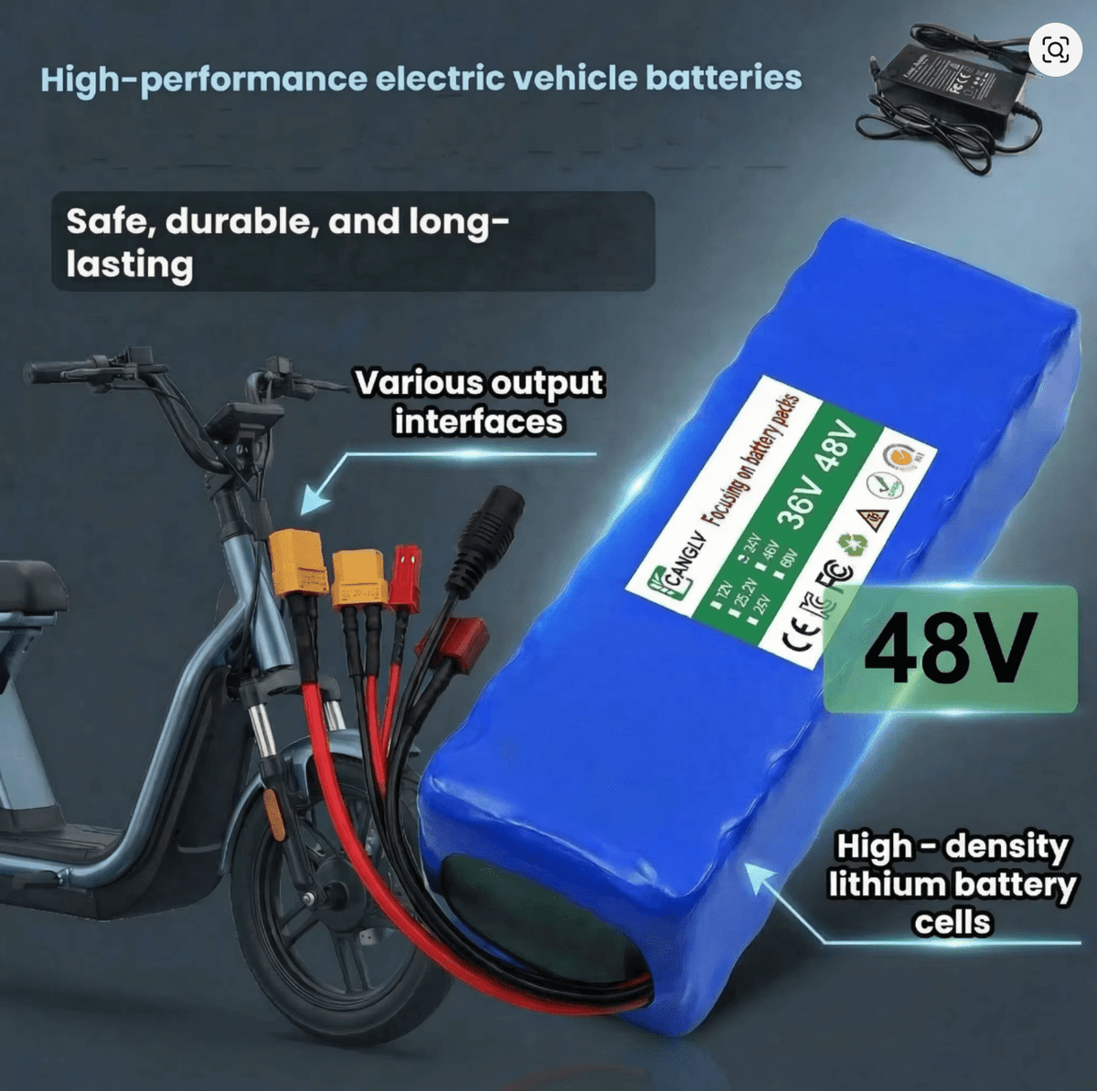 48V 7000mAh Lithium Battery 13S2P (18650) ar BMS un lādētāju e - skrejriteņiem un e - bike - ZEMLETES.LV