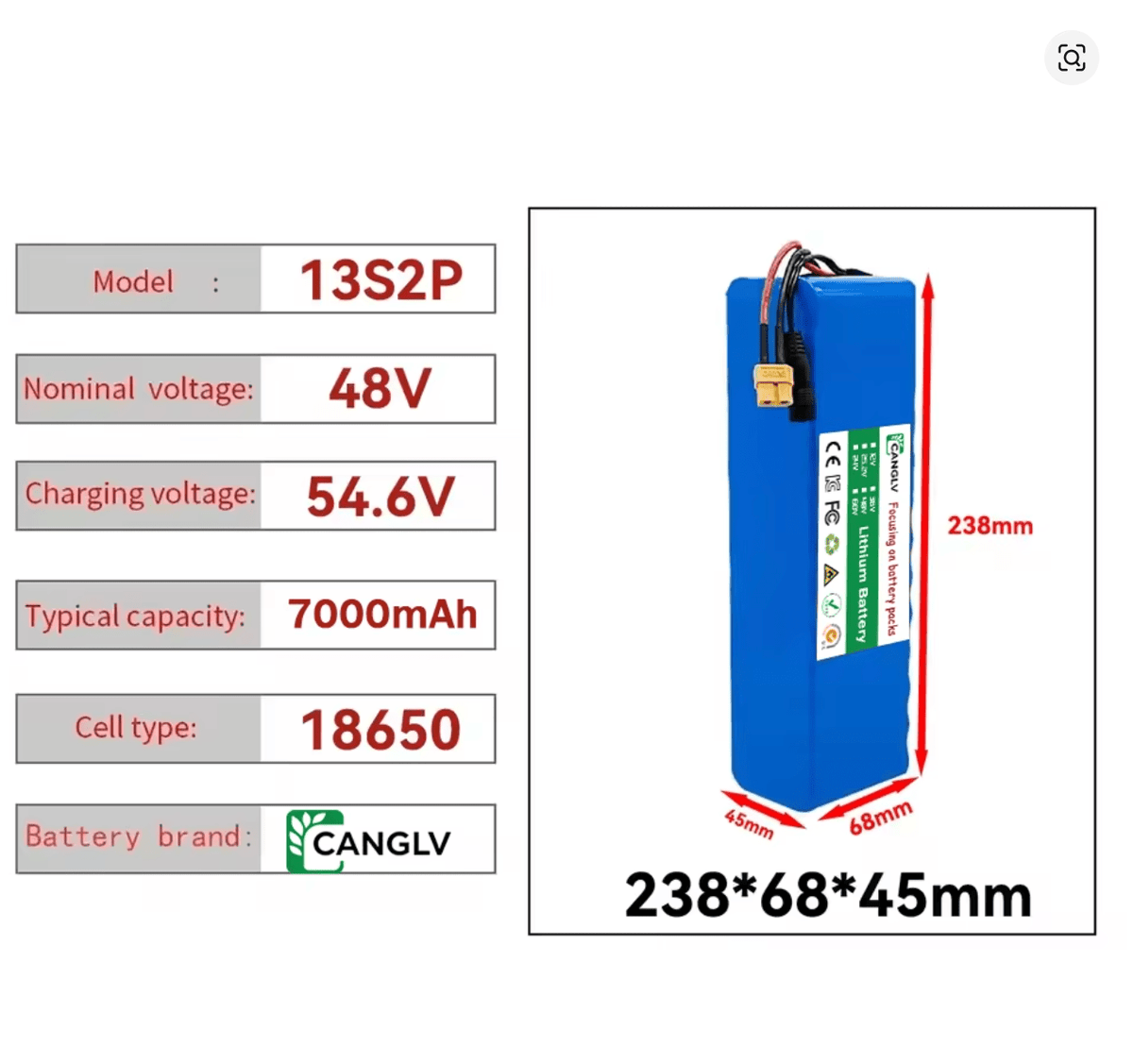 48V 7000mAh Lithium Battery 13S2P (18650) ar BMS un lādētāju e - skrejriteņiem un e - bike - ZEMLETES.LV