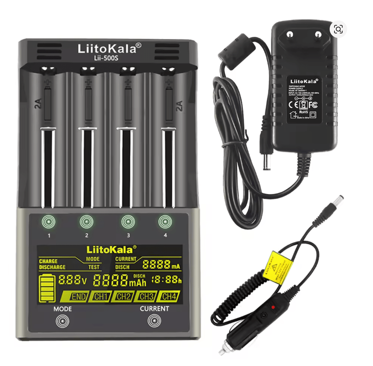 LiitoKala Lii - 500S Smart Battery Charger ar LCD 18650 21700 26650 baterijām (ar adapteri) - ZEMLETES.LV