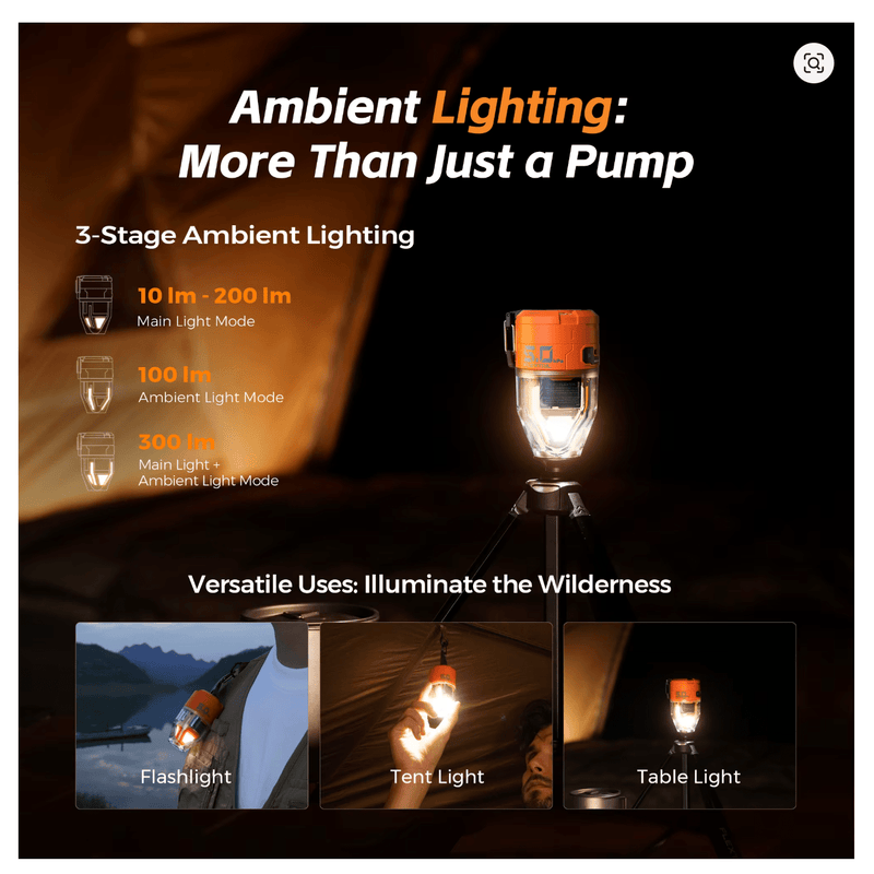 FLEXTAIL Mini Elektriskais Gaisa Pumpis ar LED Apgaismojumu (Camping Air Pump) - ZEMLETES.LV