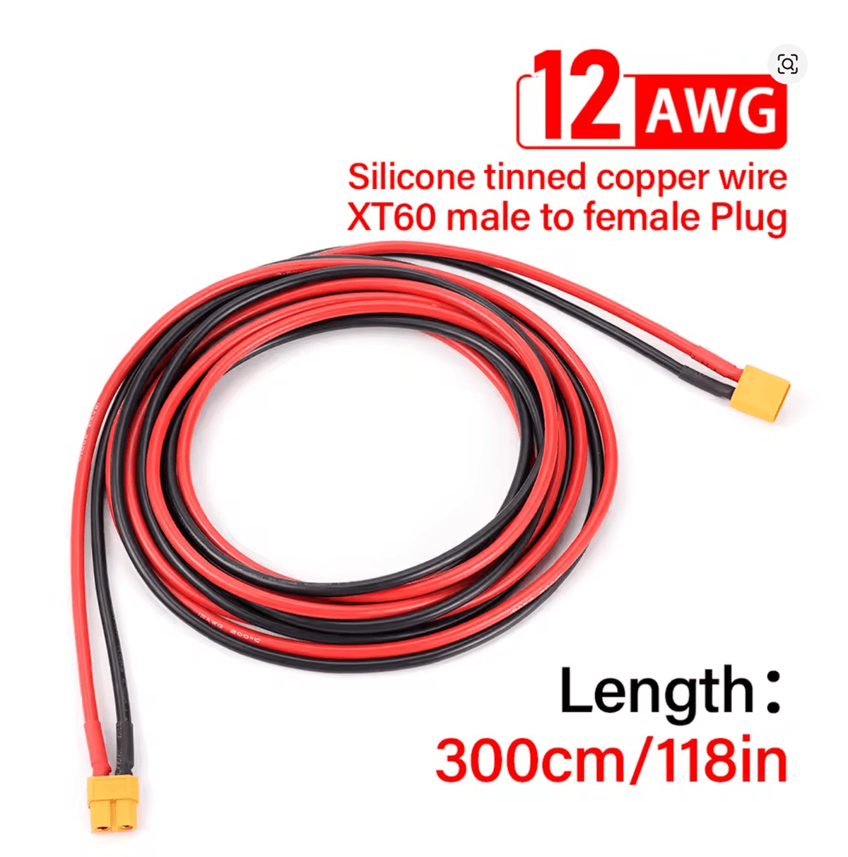 ⚡ XT60 12AWG Pagarinājuma Kabelis (3M) – Jaudīgs, Drošs un Izturīgs - ZEMLETES.LV