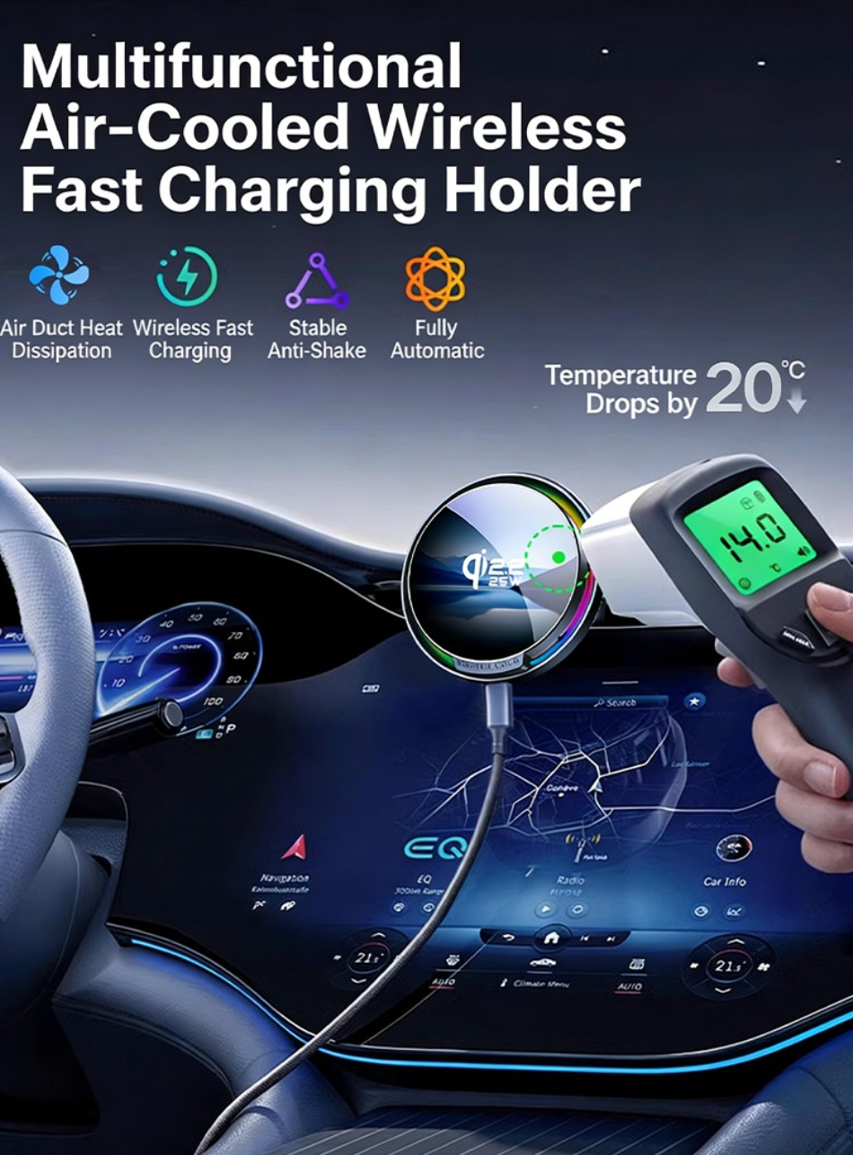 F100/S6 Magnetic Car Phone Holder with 15W Wireless Fast Charging and Cooling