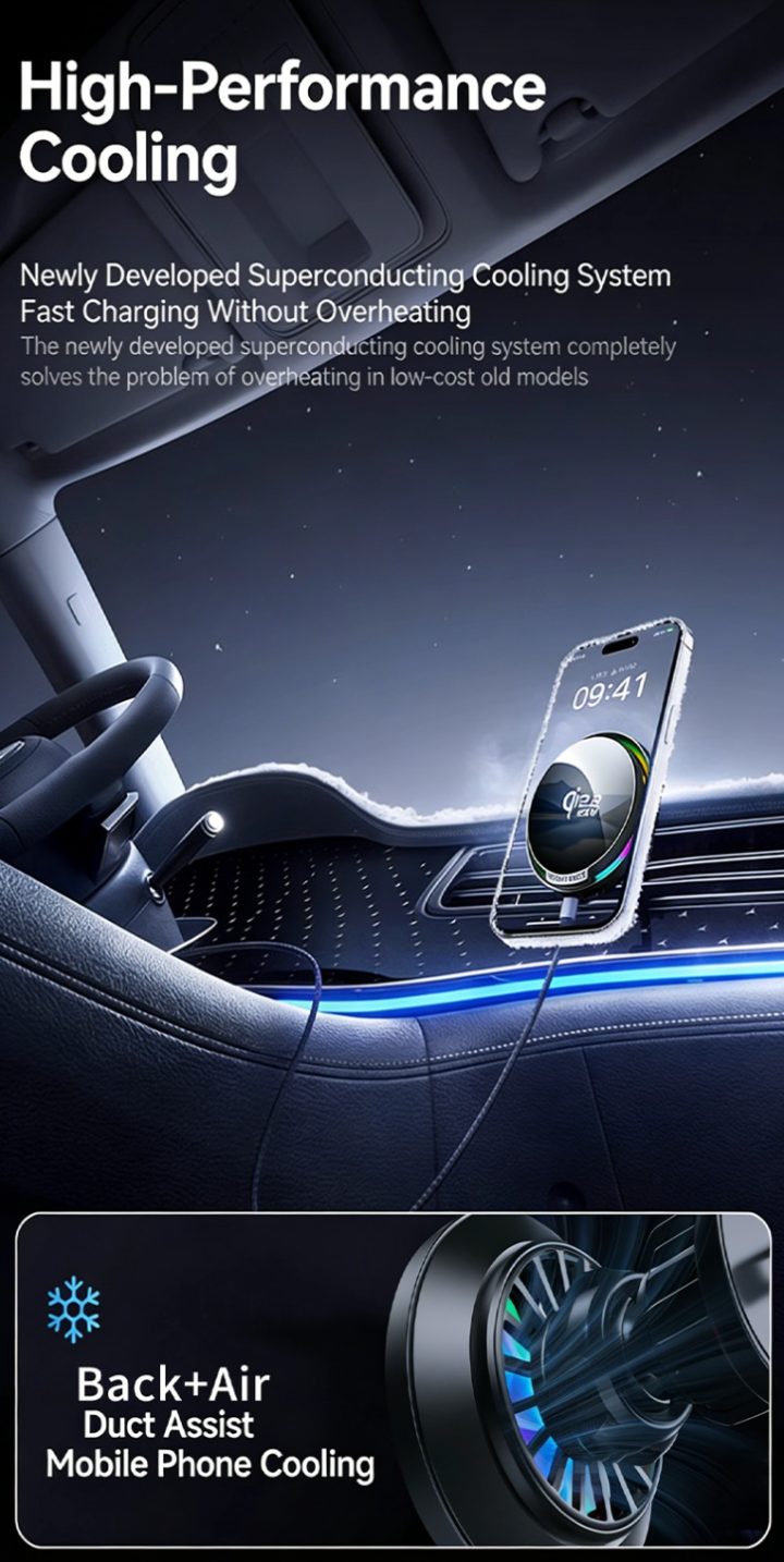 F100/S6 Magnetic Car Phone Holder with 15W Wireless Fast Charging and Cooling