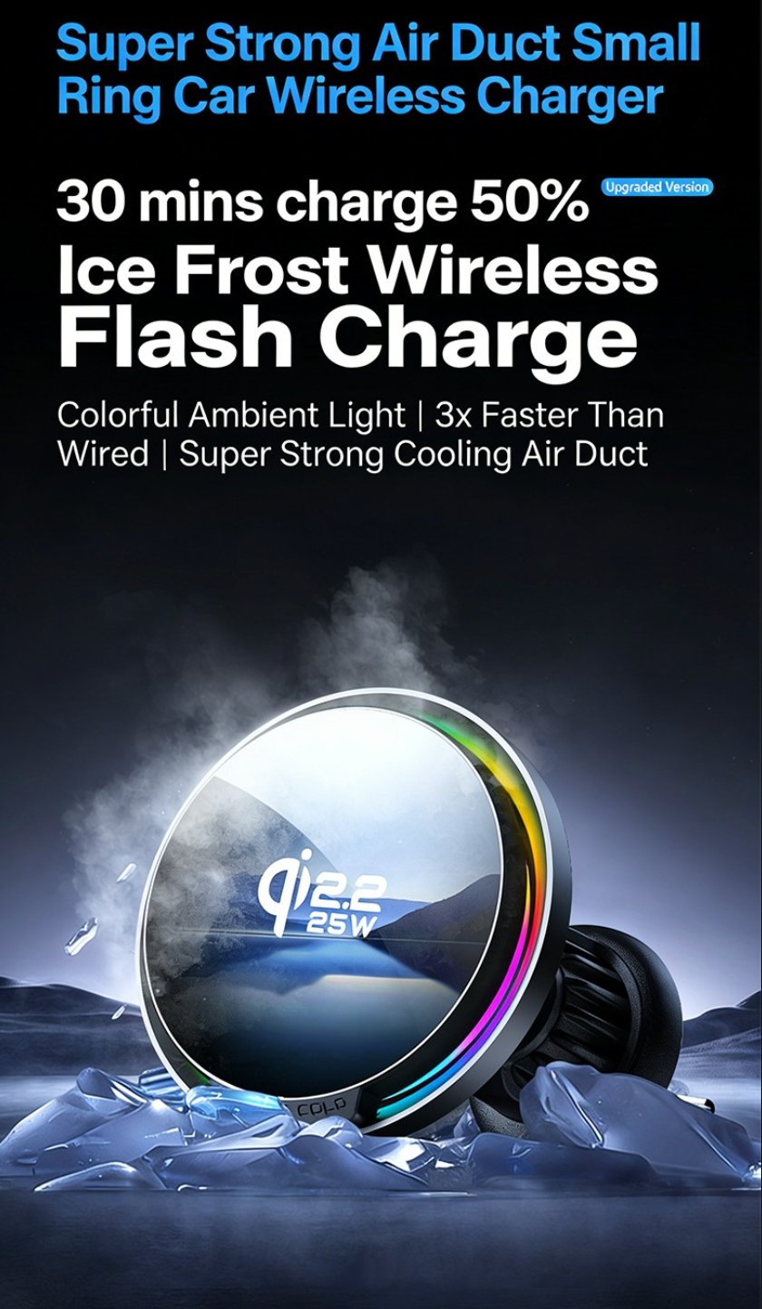 F100/S6 Magnetic Car Phone Holder with 15W Wireless Fast Charging and Cooling