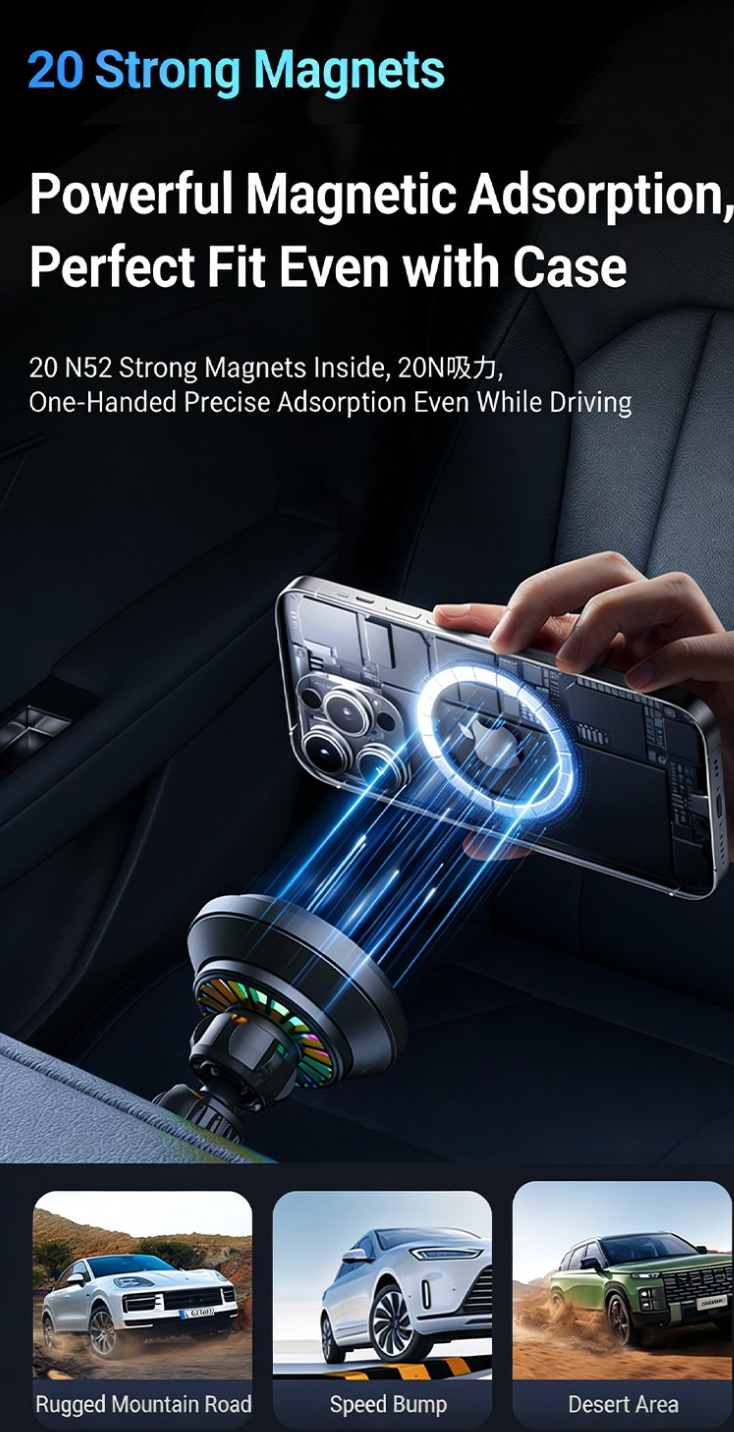 F100/S6 Magnetic Car Phone Holder with 15W Wireless Fast Charging and Cooling