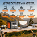 Mobilā LiFePO4 elektrostacija ar saliekamiem ratiņiem, 2500 W, 2304 Wh, 230 V, UPS, 500 W saules uzlāde un 100 W USB-C