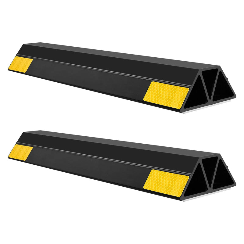 VEVOR stāvvietas apstādinātājs, 406 mm, 2 gab., pastiprināts PP materiāla garāžas grīdas ierobežotājs ar atstarojošām joslām, piemērots automašīnām, furgoniem un kravas transportlīdzekļiem