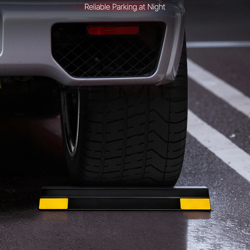 VEVOR stāvvietas apstādinātājs, 406 mm, 2 gab., pastiprināts PP materiāla garāžas grīdas ierobežotājs ar atstarojošām joslām, piemērots automašīnām, furgoniem un kravas transportlīdzekļiem