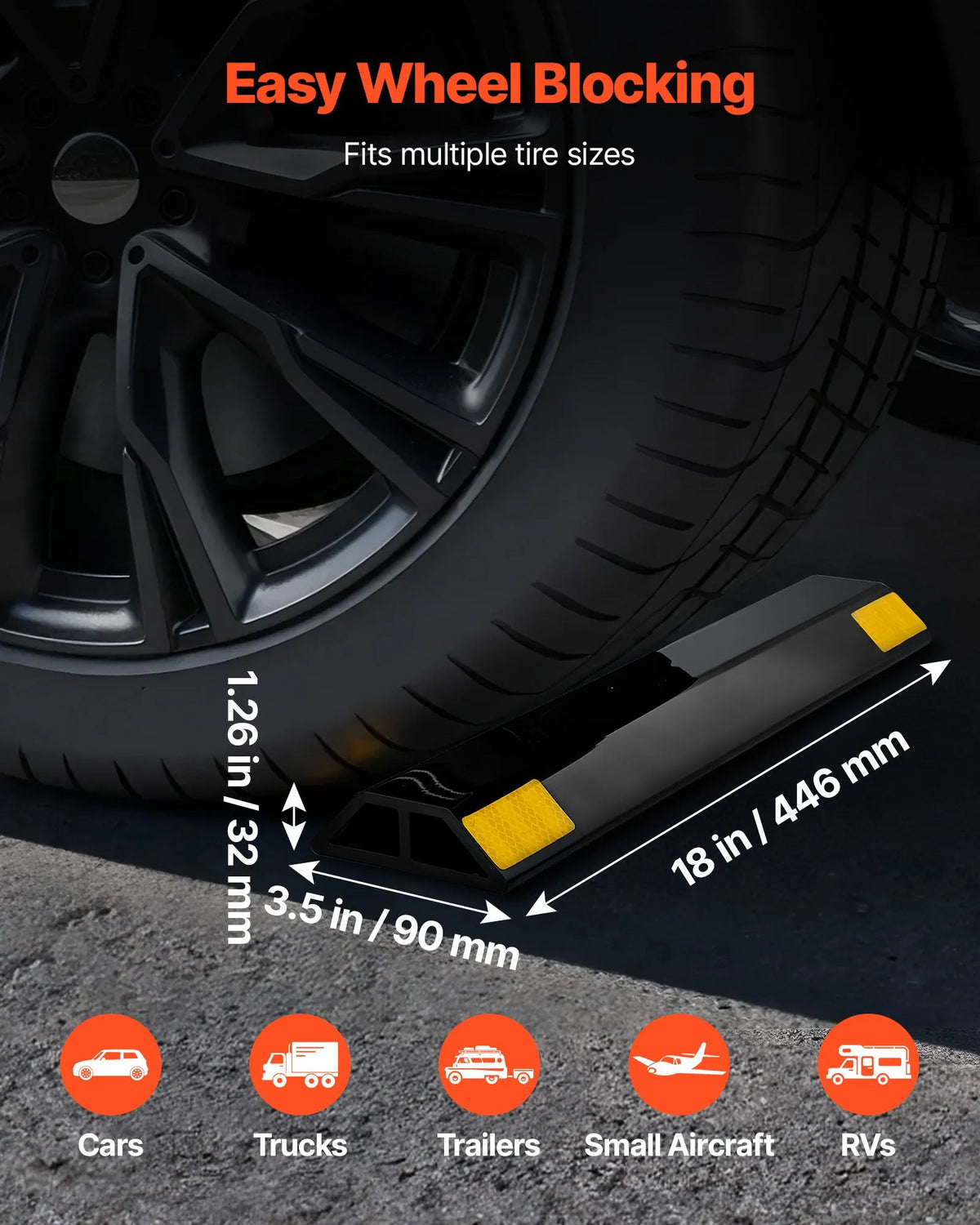 VEVOR Parking Stopper, 446 mm, 2 Pack, Reinforced PP Garage Floor Barrier with Reflective Strips, Suitable for Cars, Vans and Trucks