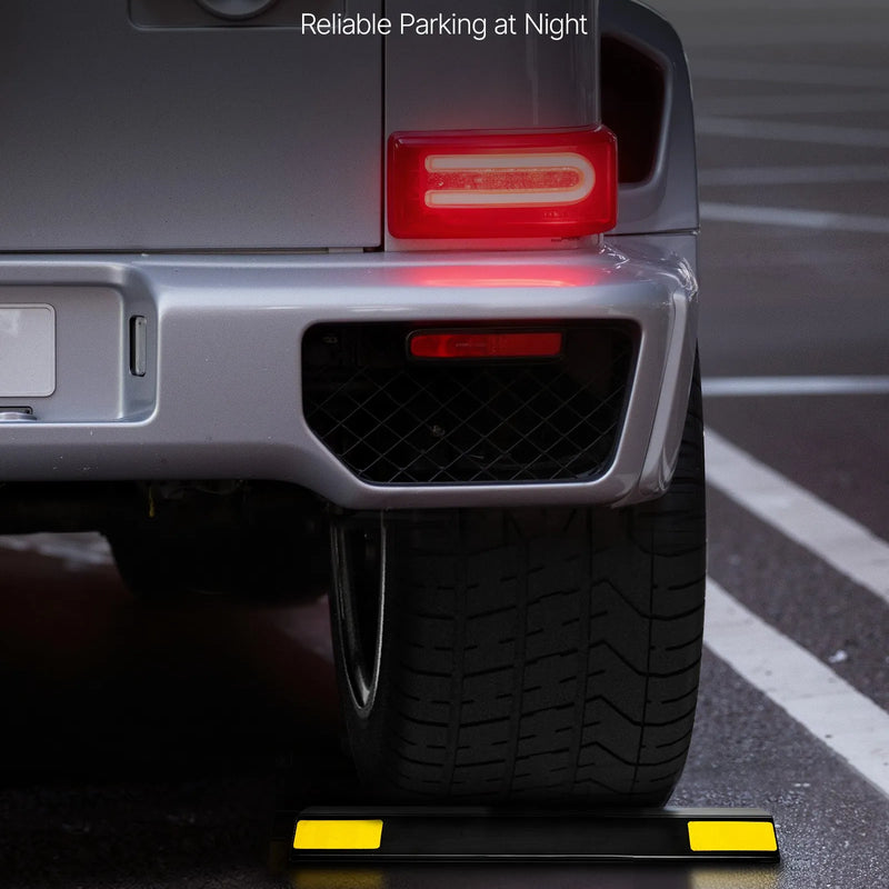 VEVOR stāvvietas apstādinātājs, 446 mm, 2 gab., pastiprināts PP materiāla garāžas grīdas ierobežotājs ar atstarojošām joslām, piemērots automašīnām, furgoniem un kravas transportlīdzekļiem