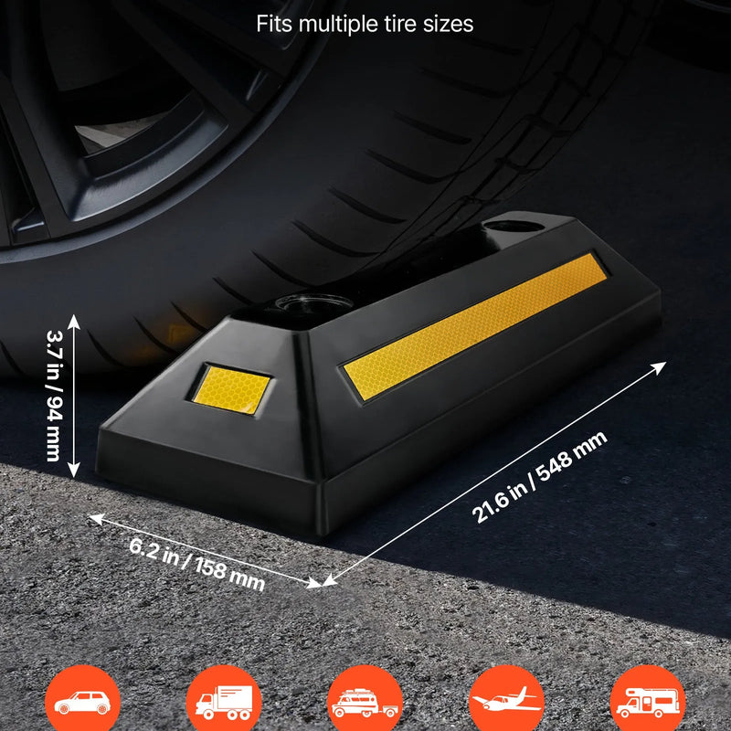 VEVOR gumijas stāvvietas apstādinātājs, 548 mm, 2 gab., pastiprināts garāžas grīdas ierobežotājs ar atstarojošām joslām automašīnām, furgoniem un kravas transportam