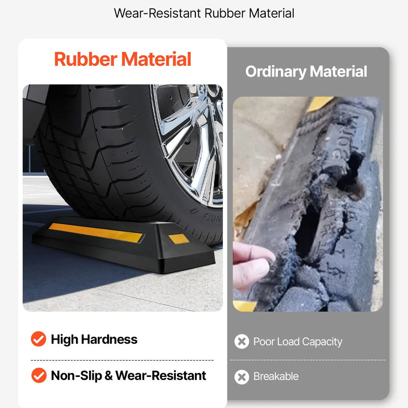 VEVOR gumijas stāvvietas apstādinātājs, 548 mm, 2 gab., pastiprināts garāžas grīdas ierobežotājs ar atstarojošām joslām automašīnām, furgoniem un kravas transportam