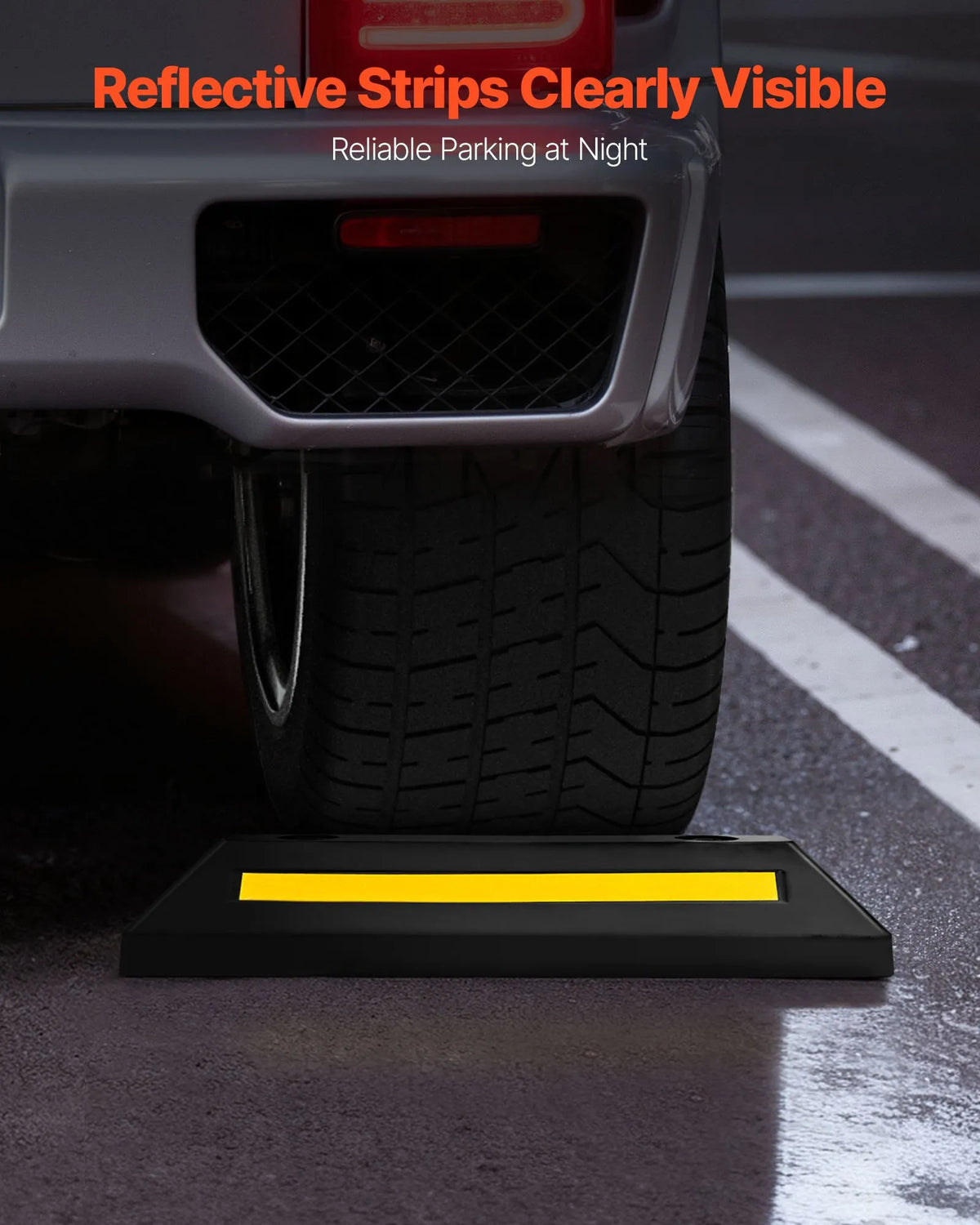 VEVOR Rubber Parking Stopper, 548 mm, 2 pcs, Reinforced Garage Floor Barrier with Reflective Strips for Cars, Vans and Trucks