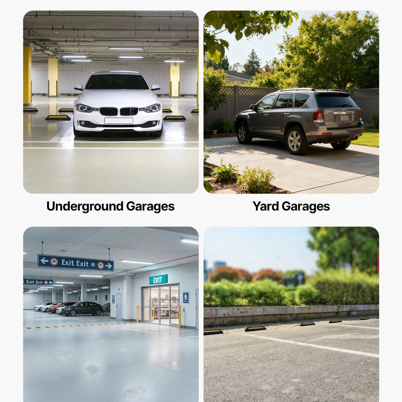 VEVOR gumijas stāvvietas apstādinātājs, 548 mm, 2 gab., pastiprināts garāžas grīdas ierobežotājs ar atstarojošām joslām automašīnām, furgoniem un kravas transportam