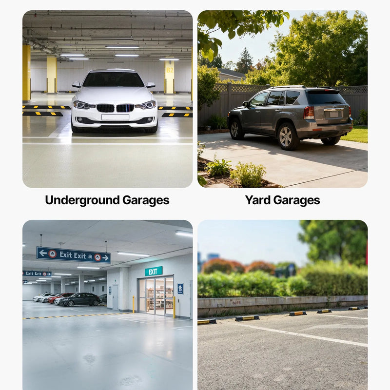 VEVOR gumijas stāvvietas apstādinātājs, 1840 mm, pastiprināts garāžas grīdas ierobežotājs ar atstarojošām joslām automašīnām, furgoniem un kravas transportam