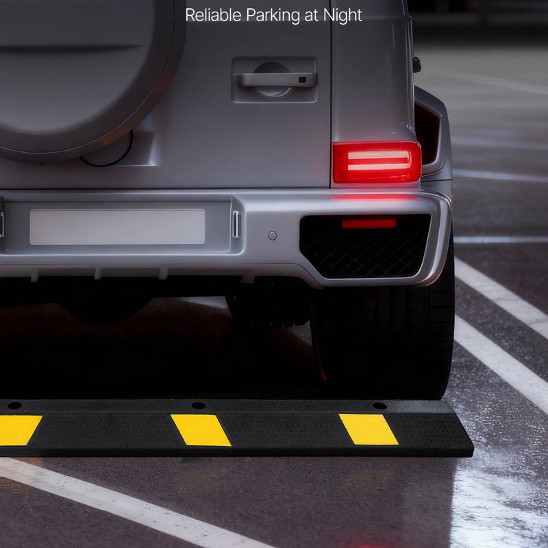 VEVOR gumijas stāvvietas apstādinātājs, 1840 mm, 2 gab., pastiprināts garāžas grīdas ierobežotājs ar atstarojošām joslām, piemērots automašīnām, furgoniem un kravas transportlīdzekļiem