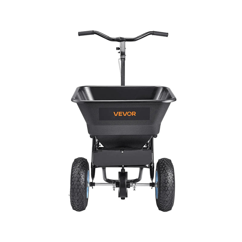 VEVOR stumjamais zāliena izkliedētājs ar 45,4 kg ietilpību, 0–3 m izkliedes platums, 33 cm visurgājēja pneimatiskās riepas, mēslojuma izkliedētājs ar tvertnes režģi sēklām, sālim un pretslīdes materiāliem