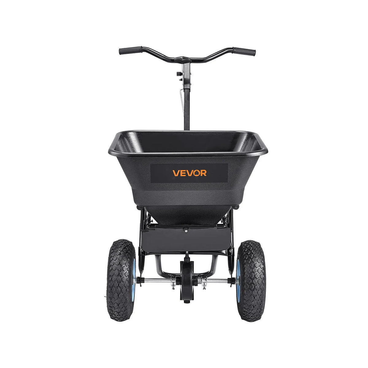 VEVOR stumjamais zāliena izkliedētājs ar 45,4 kg ietilpību, 0–3 m izkliedes platums, 33 cm visurgājēja pneimatiskās riepas, mēslojuma izkliedētājs ar tvertnes režģi sēklām, sālim un pretslīdes materiāliem - ZEMLETES.LV