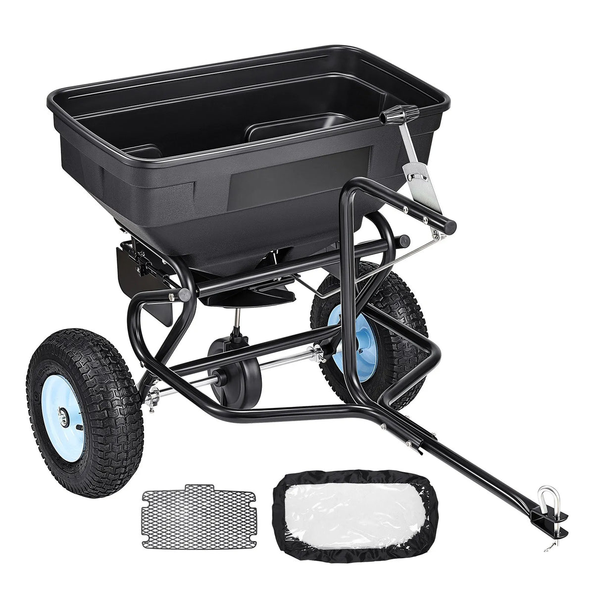 VEVOR Towed Broadcast Spreader, 59 kg Capacity, Garden Spreader Push or Tow with 33 cm Tyres, 30 Adjustable Settings and 3 m Spread Width, Lawn Spreaders for Seeds, Fertiliser, Salt and Ice Melt