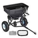 VEVOR piekabē velkams sadales sējējs, 59 kg ietilpība, dārza sējējs velkot vai stumjot ar 33 cm riepām, 30 regulējami iestatījumi un 3 m sadales platums, zāliena sējēji sēklām, mēslojumam, sālim un ledus kušanai