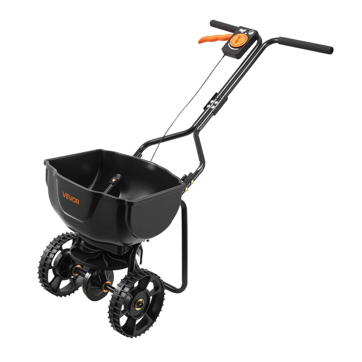 VEVOR Push Lawn Seeder, 3 m Spreading Width, Seeder with 59 kg Hopper Capacity and 25 cm All-Terrain Tyres, Push Garden and Lawn Seeder for Seeds, Fertiliser and Weed Control