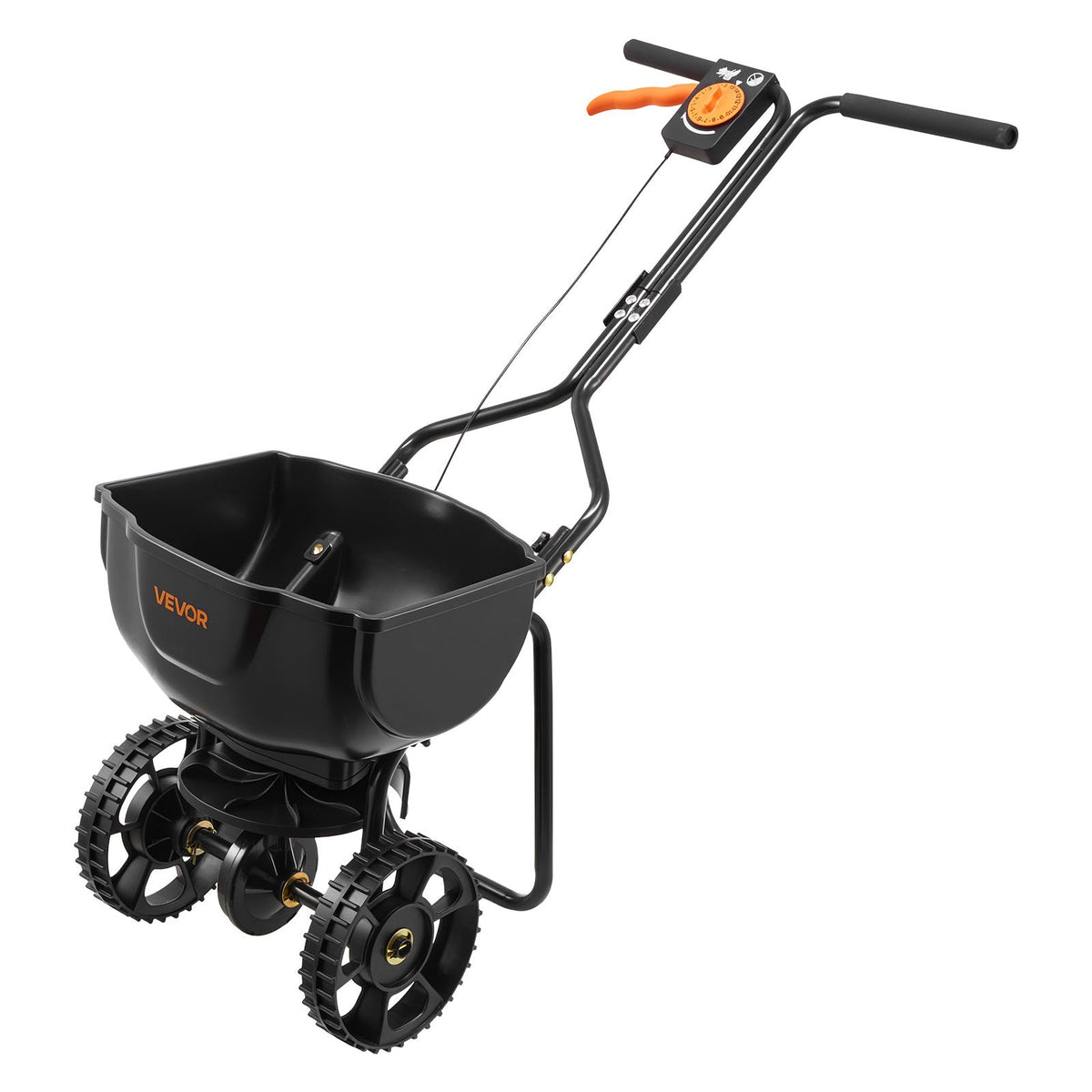 VEVOR Push Lawn Seeder, 3 m Spreading Width, Seeder with 59 kg Hopper Capacity and 25 cm All-Terrain Tyres, Push Garden and Lawn Seeder for Seeds, Fertiliser and Weed Control