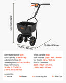 VEVOR stumjams zāliena sējējs, sadales platums 3 m, sējējs ar 59 kg kravas ietilpību un 25 cm visurgājēja riepām, stumjams dārza un zāliena sējējs sēklām, mēslojumam un nezāļu kontrolei