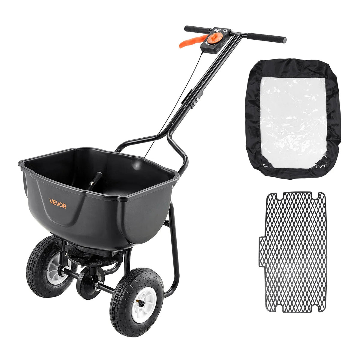 VEVOR Push Spreader, 27 kg Capacity, Push-Type Spreader with Hopper Screen, 0–3 m Spread Width, 20 cm All-Terrain Pneumatic Tyres, Garden and Lawn Spreader for Seeds and Fertiliser