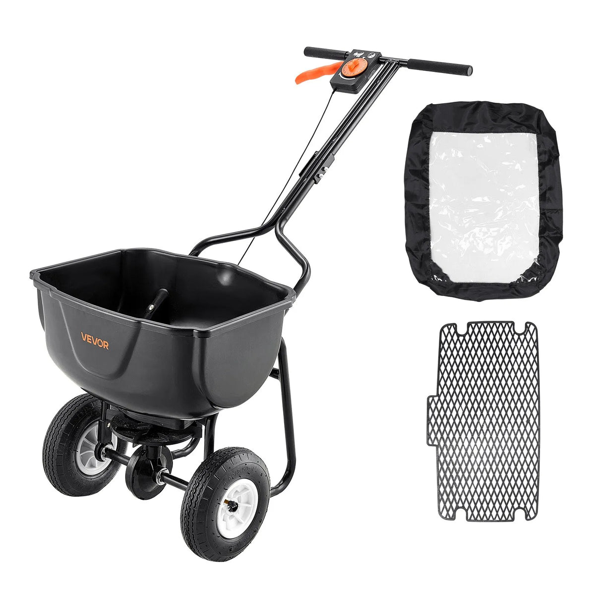 VEVOR Push Spreader, 27 kg Capacity, Push-Type Spreader with Hopper Screen, 0–3 m Spread Width, 20 cm All-Terrain Pneumatic Tyres, Garden and Lawn Spreader for Seeds and Fertiliser