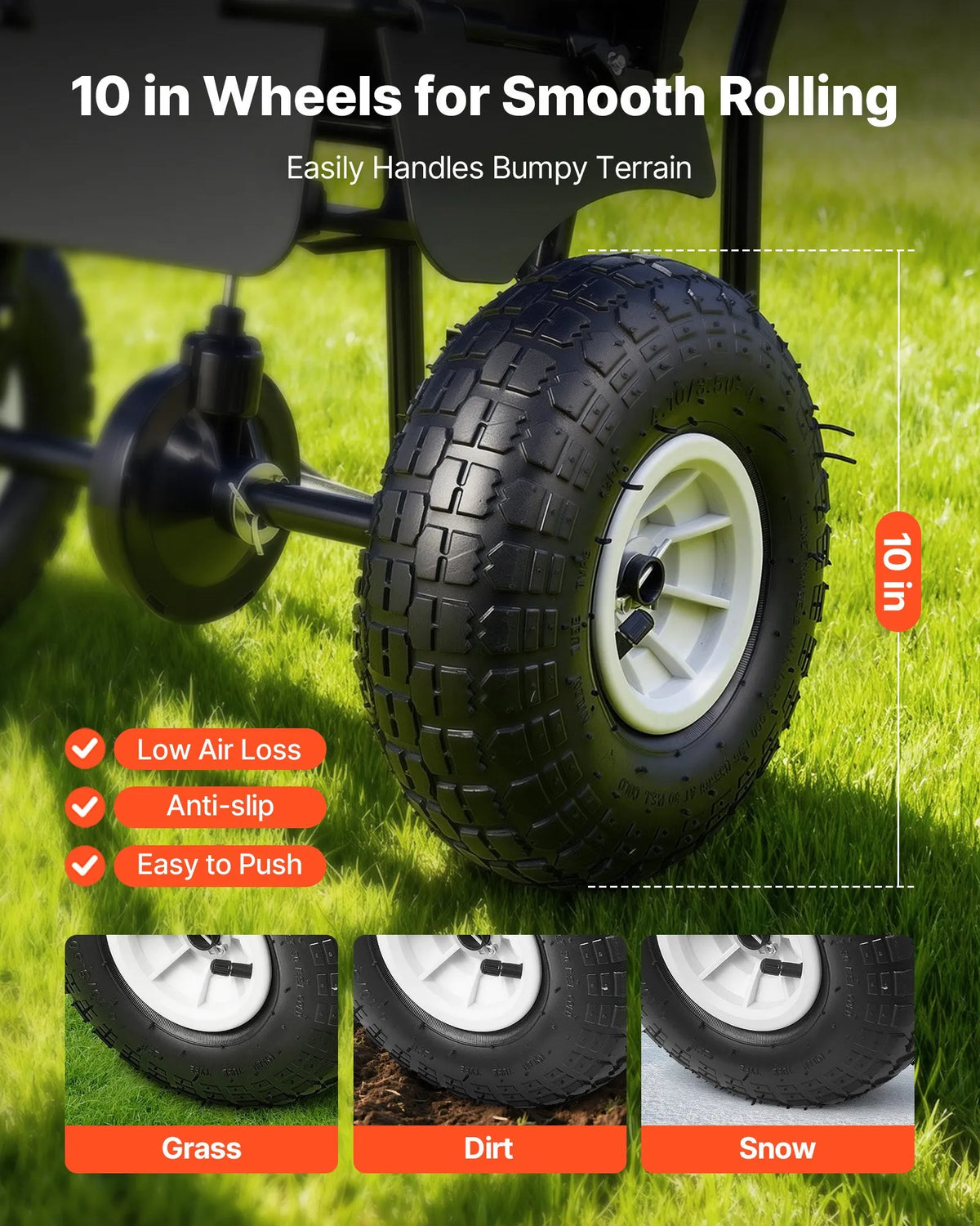 VEVOR stumjams zāliena kaisītājs ar 3,6 m kaisīšanas platumu, 36,3 kg ietilpība, izkliedes kaisītājs ar 254 mm visurgājēju riteņiem, piemērots sēklām, mēslojumam un sālim ledus kausēšanai - ZEMLETES.LV