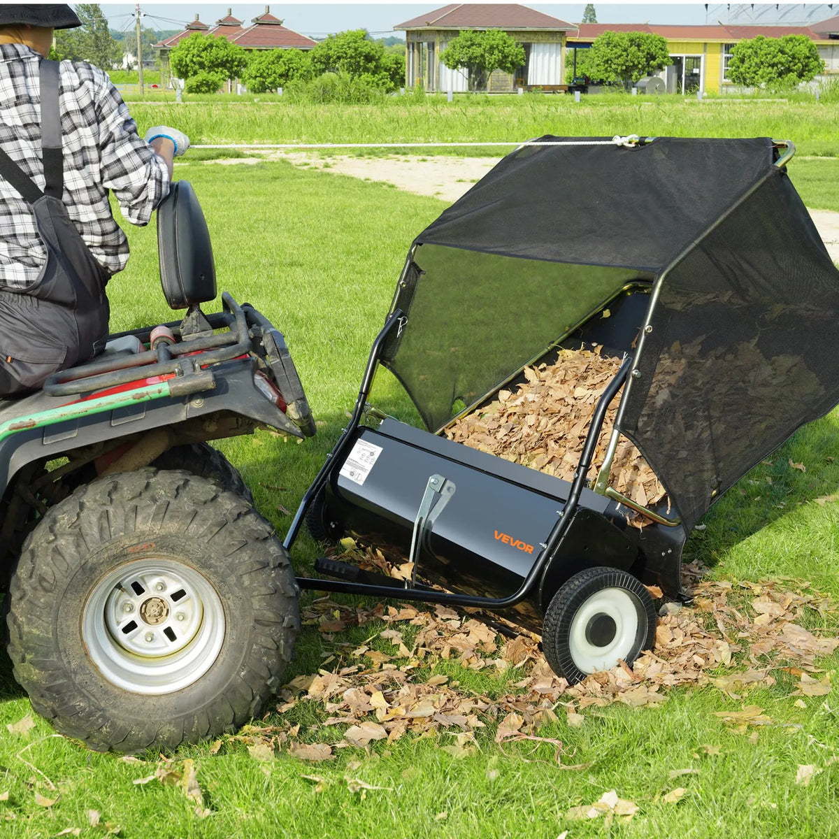 VEVOR Towed Lawn Sweeper, 127 cm Working Width, 26 cu. ft Large Capacity for Leaves and Grass Collection, Reinforced Garden Sweeper with Adjustable Sweeping Height, for Yard, Lawn and Farm