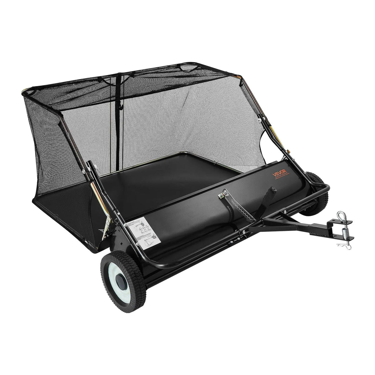 VEVOR Tow-Behind Lawn Sweeper, 122 cm Working Width, 26 cu. ft Collection Bag, Leaf and Grass Collector with Dump Cord, Adjustable Sweeping Height, for Garden and Farm