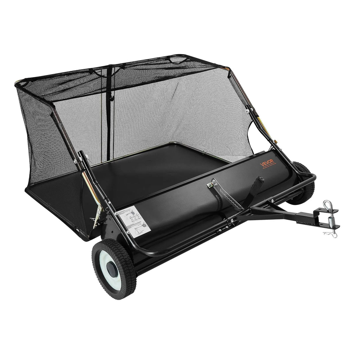 VEVOR Tow-Behind Lawn Sweeper, 122 cm Working Width, 26 cu. ft Collection Bag, Leaf and Grass Collector with Dump Cord, Adjustable Sweeping Height, for Garden and Farm