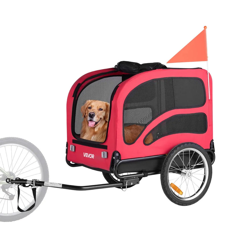 VEVOR suņu velopiekabe ar līdz 45 kg kravnesību, salokāms rāmis ar ātrās atvienošanas riteņiem, universāls velosavienotājs, atstarotājs, karogs un iekšējā pavada