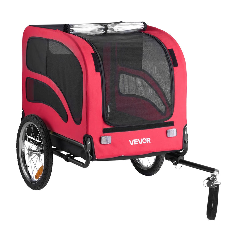 VEVOR suņu velopiekabe ar līdz 45 kg kravnesību, salokāms rāmis ar ātrās atvienošanas riteņiem, universāls velosavienotājs, atstarotājs, karogs un iekšējā pavada