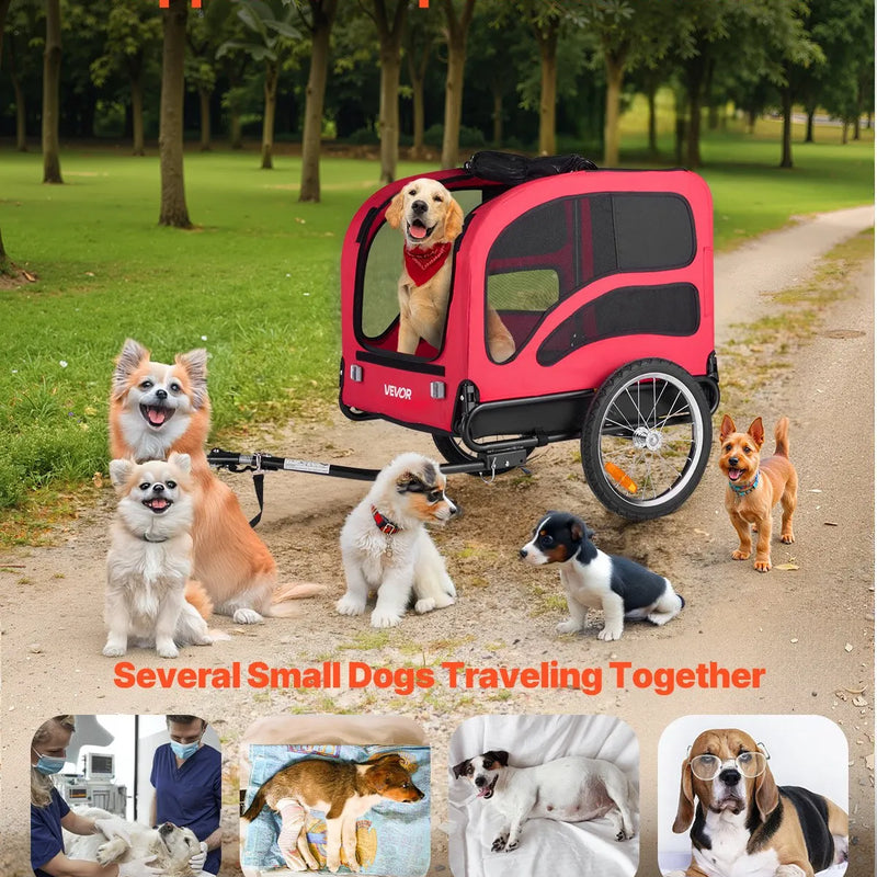 VEVOR suņu velopiekabe ar līdz 45 kg kravnesību, salokāms rāmis ar ātrās atvienošanas riteņiem, universāls velosavienotājs, atstarotājs, karogs un iekšējā pavada