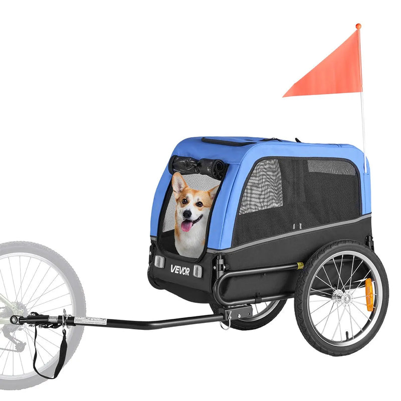 VEVOR suņu piekabe velosipēdam, līdz 30 kg, mājdzīvnieku pārvadāšanas rati maziem un vidējiem suņiem, ar viegli salokāmu rāmi, ātrās atvienošanas riteni, universālu velosipēda savienotāju, atstarotāju, karogu un iekšējo siksnu