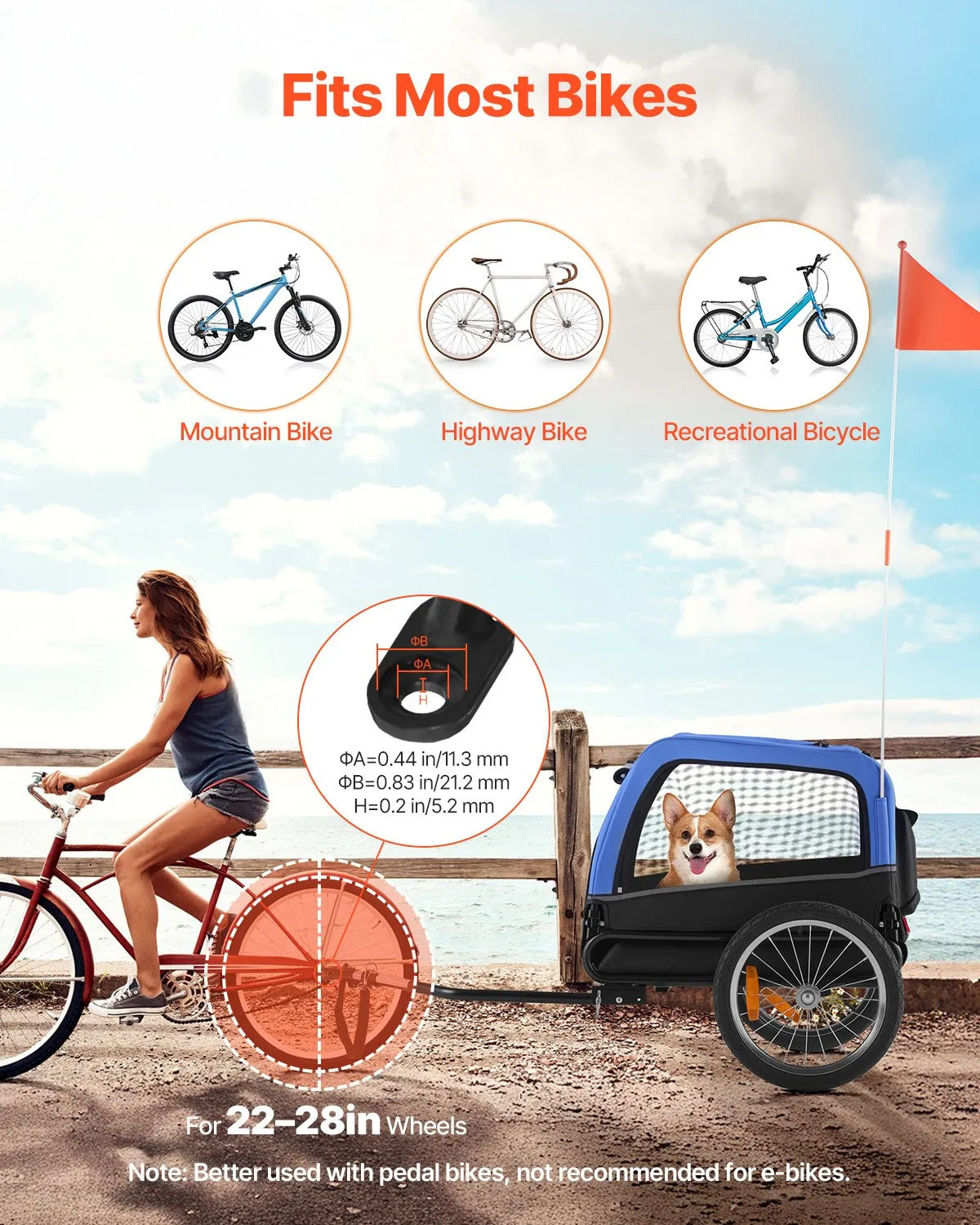 VEVOR Dog Bike Trailer with Foldable Frame, Quick-Release Wheels and Universal Coupler, up to 30 kg